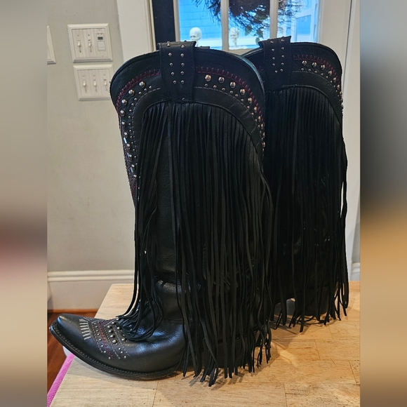 Corral Shoes - Corral Crystal fringe Black and Teal Western Boots 10
